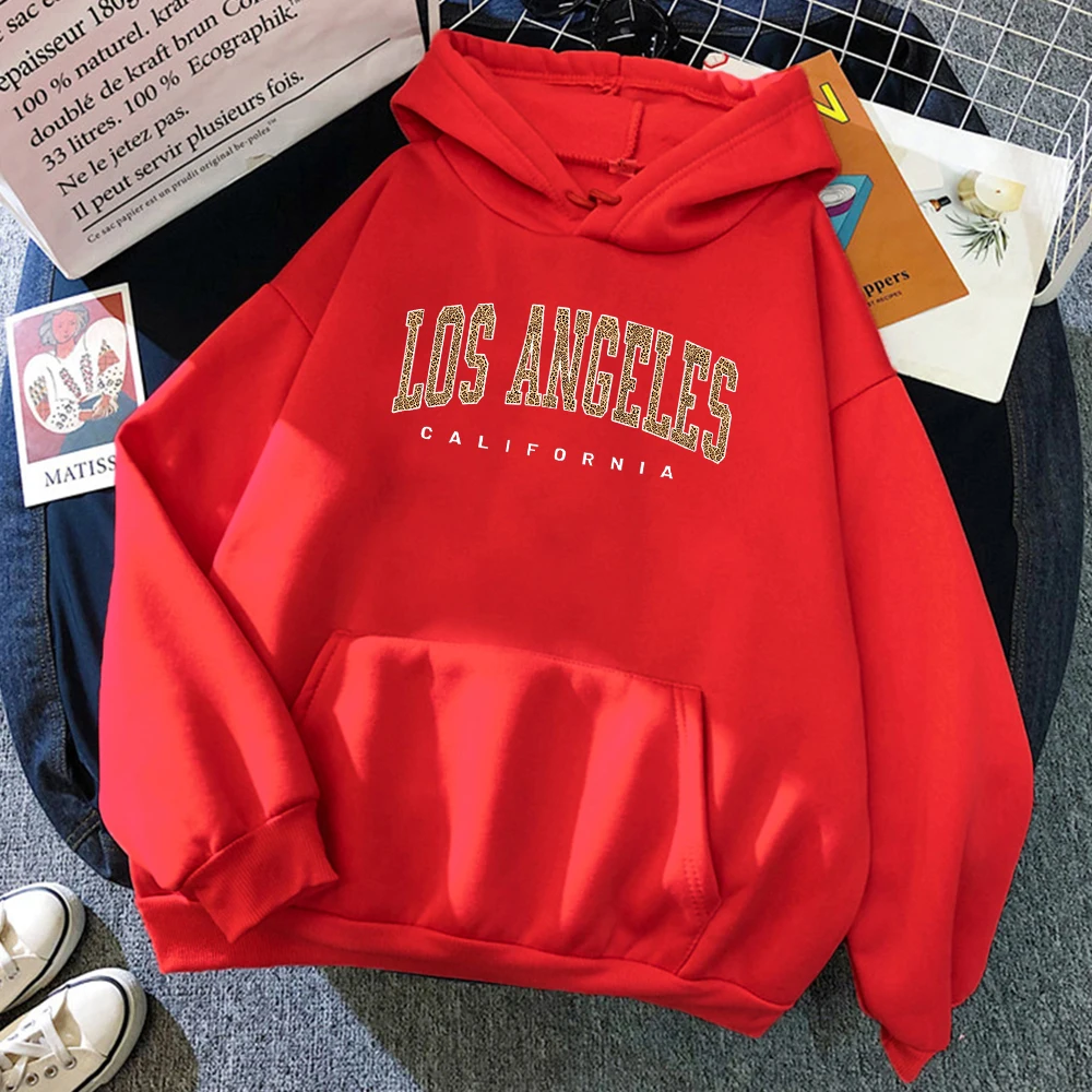 Los Angeles, California Usa City Leopard Womens Hoody Fashion Crewneck Clothing Hip Hop Streetwear Soft Crewneck Female Hoodie