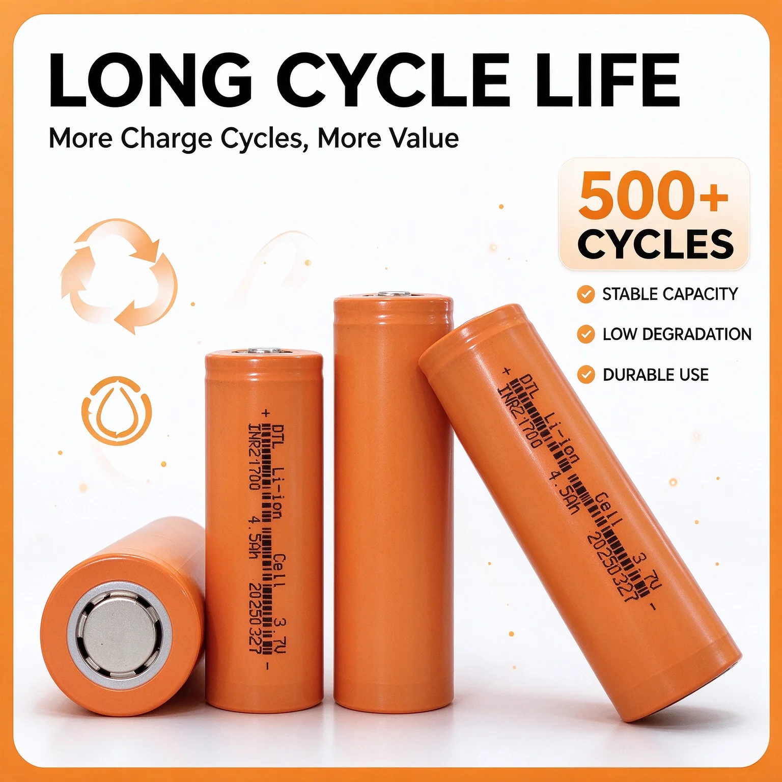 3.7V 21700 Lithium-Ion Rechargeable Battery 4500mAh High Energy Density Stable Output Long Life Safe Design For Torches