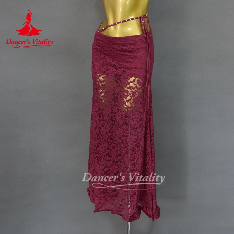تنورة أداء الرقص الشرقي الجديدة للنساء، تنورة طويلة مثيرة من الدانتيل للبالغين، ملابس ممارسة الرقص الشرقي