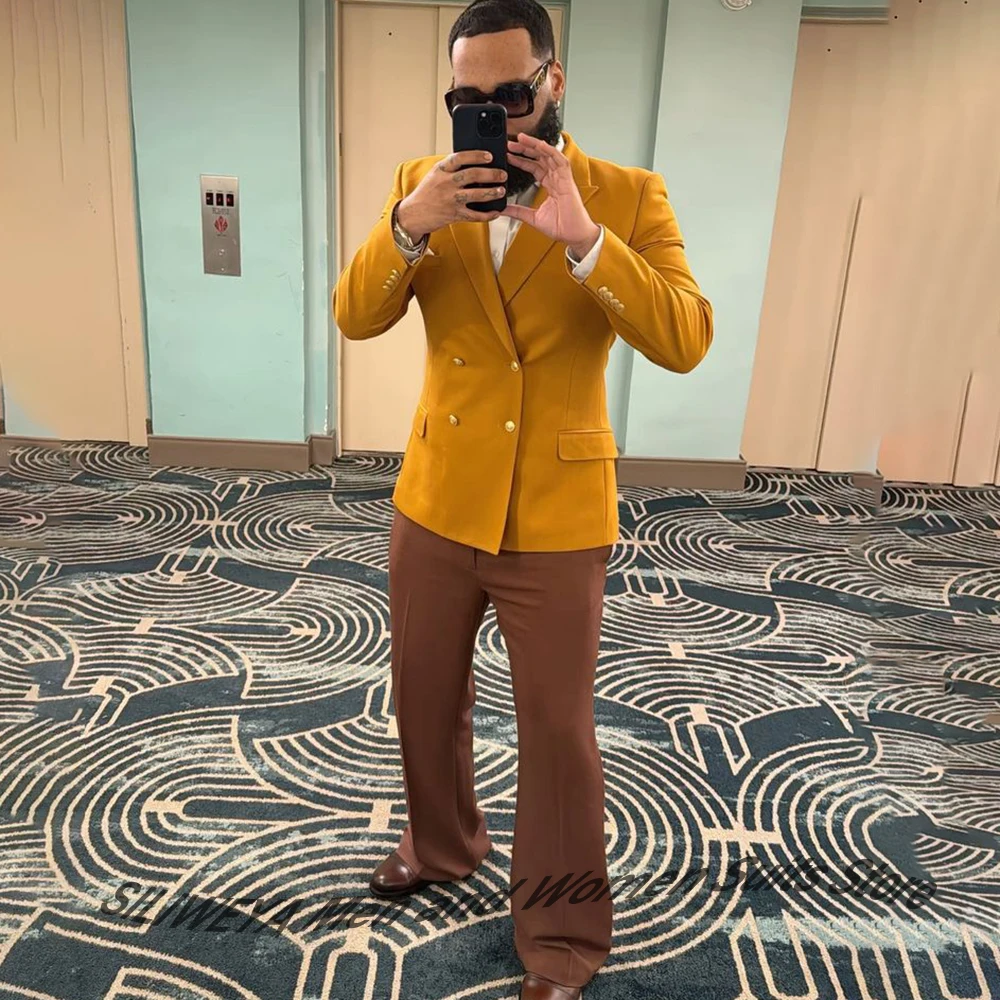 

Breathable Men's Suits Classic Two Pieces Pant Sets Double Breasted Peaked Lapel Blazer Wedding Guest Evening Party Costume