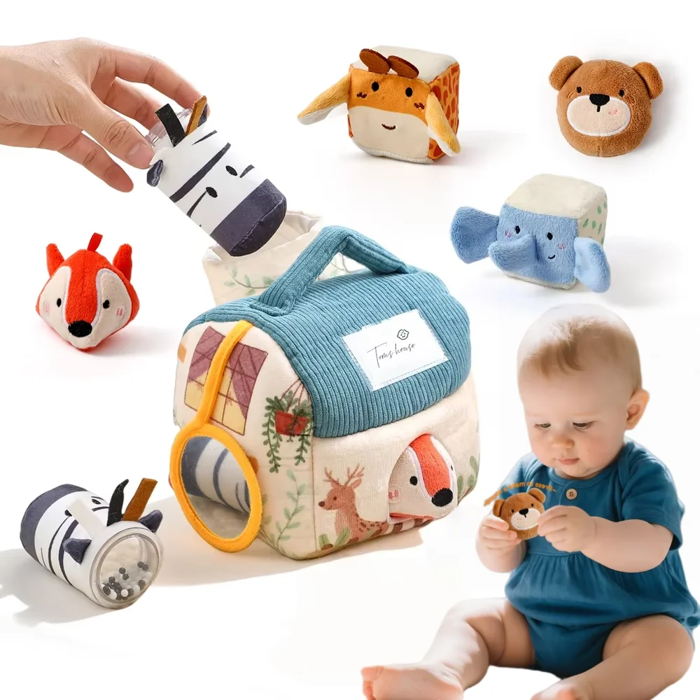 

Набор сенсорных игрушек Монтессори для малышей 0-3 лет: погремушка, шуршащая бумага и зеркало, милый плюшевый набор с лесными животными, подарки для малышей