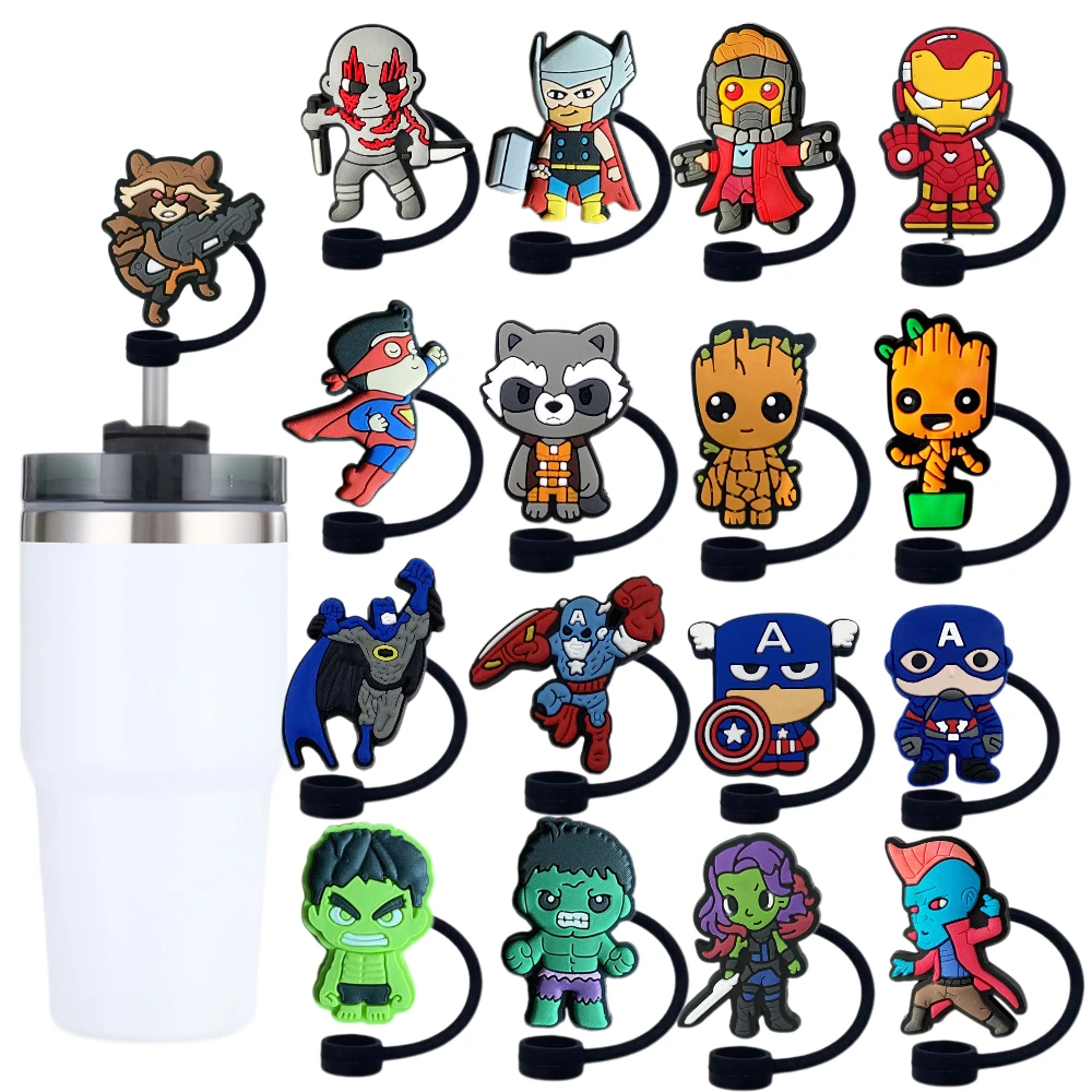 

MINISO Marvel-The Avengers Straw Cover Cap 10MM Drink Straw Plug Reusable Fit Cup Accessories Straw Cap Charms Pendant Gift