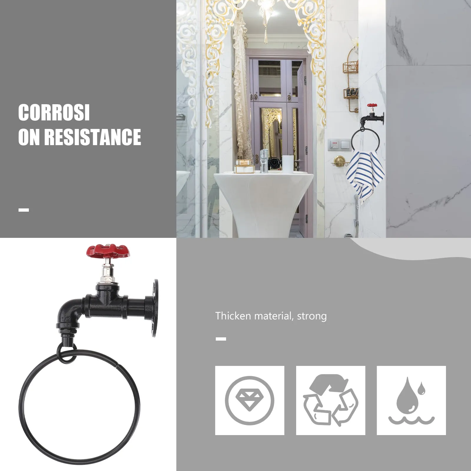 

Крючок-держатель для полотенец круглый, железный, усиленный, для ванной комнаты, водонепроницаемый, легко устанавливается, без повреждения стены, 1 шт.