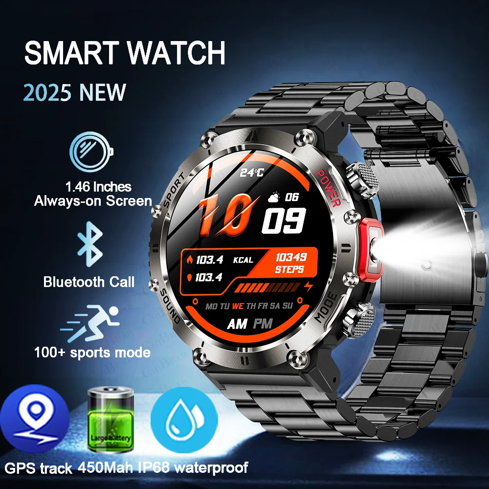 2025 New Military Outdoor Sport Smart Watch Men's 450 mAh Battery Waterproof GPS Track Call For Xiaomi Health Fitness Smartwatch