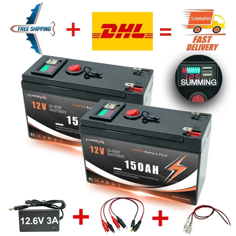 Mise à niveau de la batterie au Lithium Rechargeable LiFePO4 12V 150Ah, pour l'énergie solaire, petit UPS, détecteur de poisson, roues électriques, Scooter, camping-car