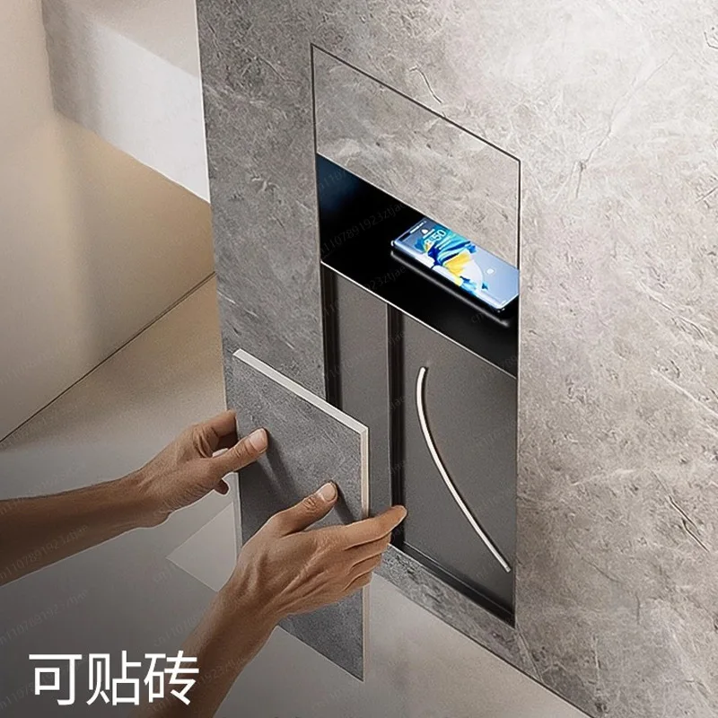 304 Stainless Steel Recessed Bathroom Niche – Hidden Trash Can, Toilet Brush Holder & Concealed Tissue Box