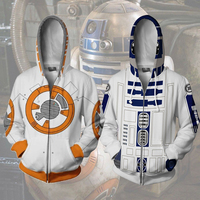Movie Cosplay R2-D2 Robot BB-8 Costume Hoodies Coat Robot Sweatshirts R2-D2 BB-8Cosplay Costume Zipper Jacket Casual Tops