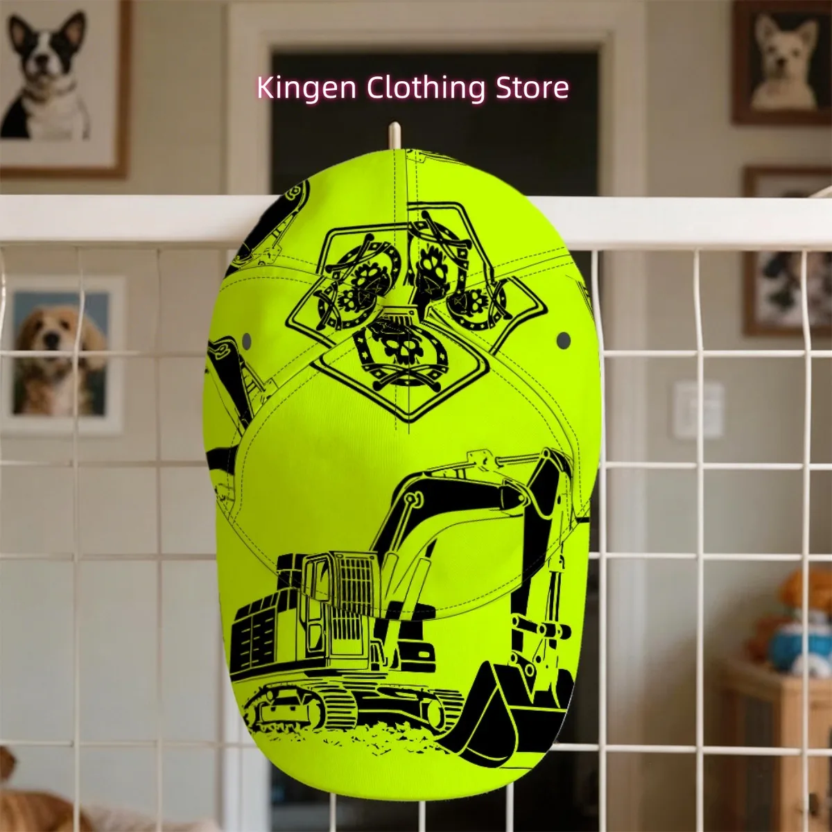 1pc Excavator Skull Warning Sign Black-Yellow Line Art Illustration Baseball Cap Hiking Gear Breathable & Lightweight Jogging Be
