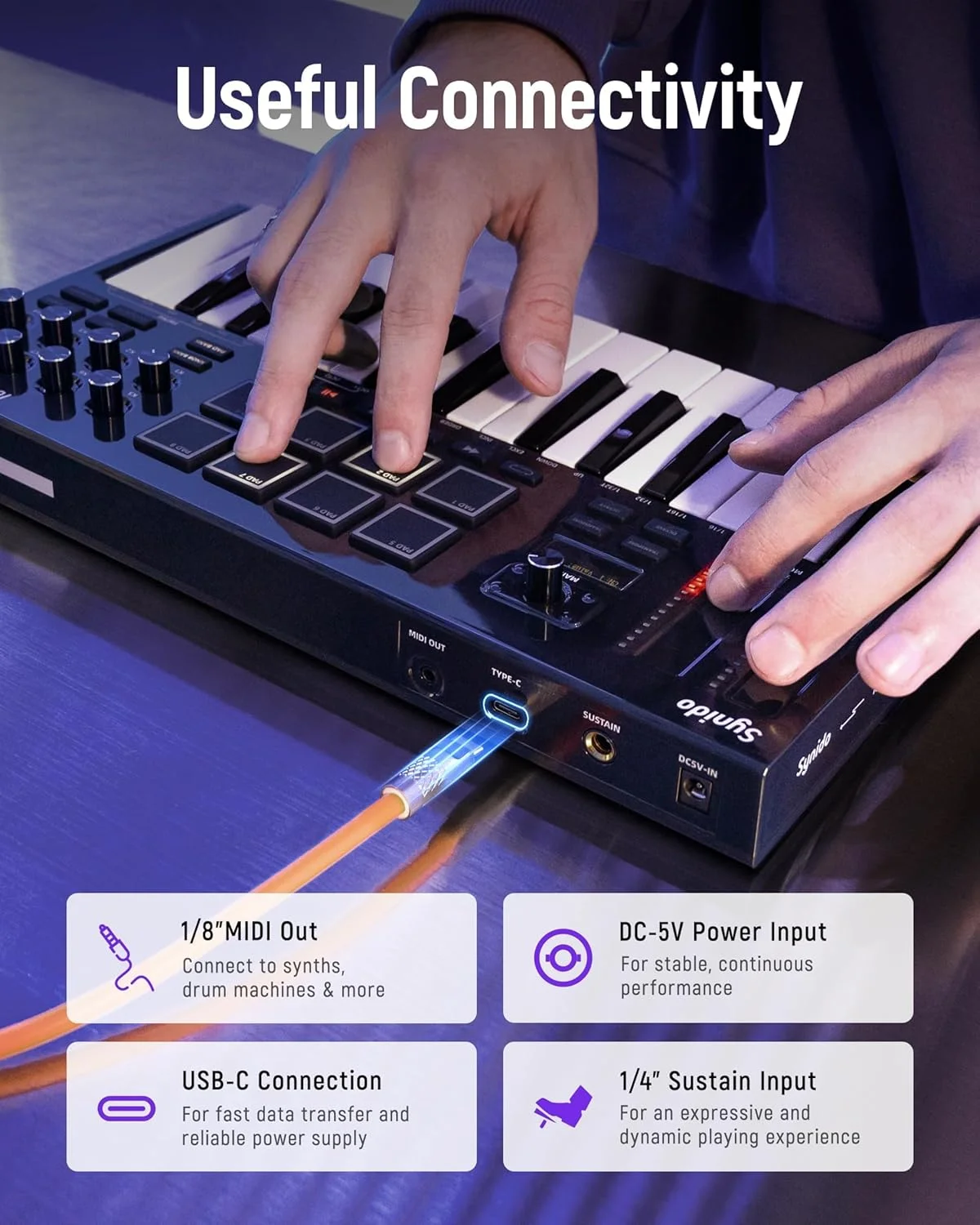 Picture 7: Synido Tempokey K25 USB MIDI Keyboard Controller，Mini Midi Keyboard with OLED Screen ，Beat Maker Machine for Music Production