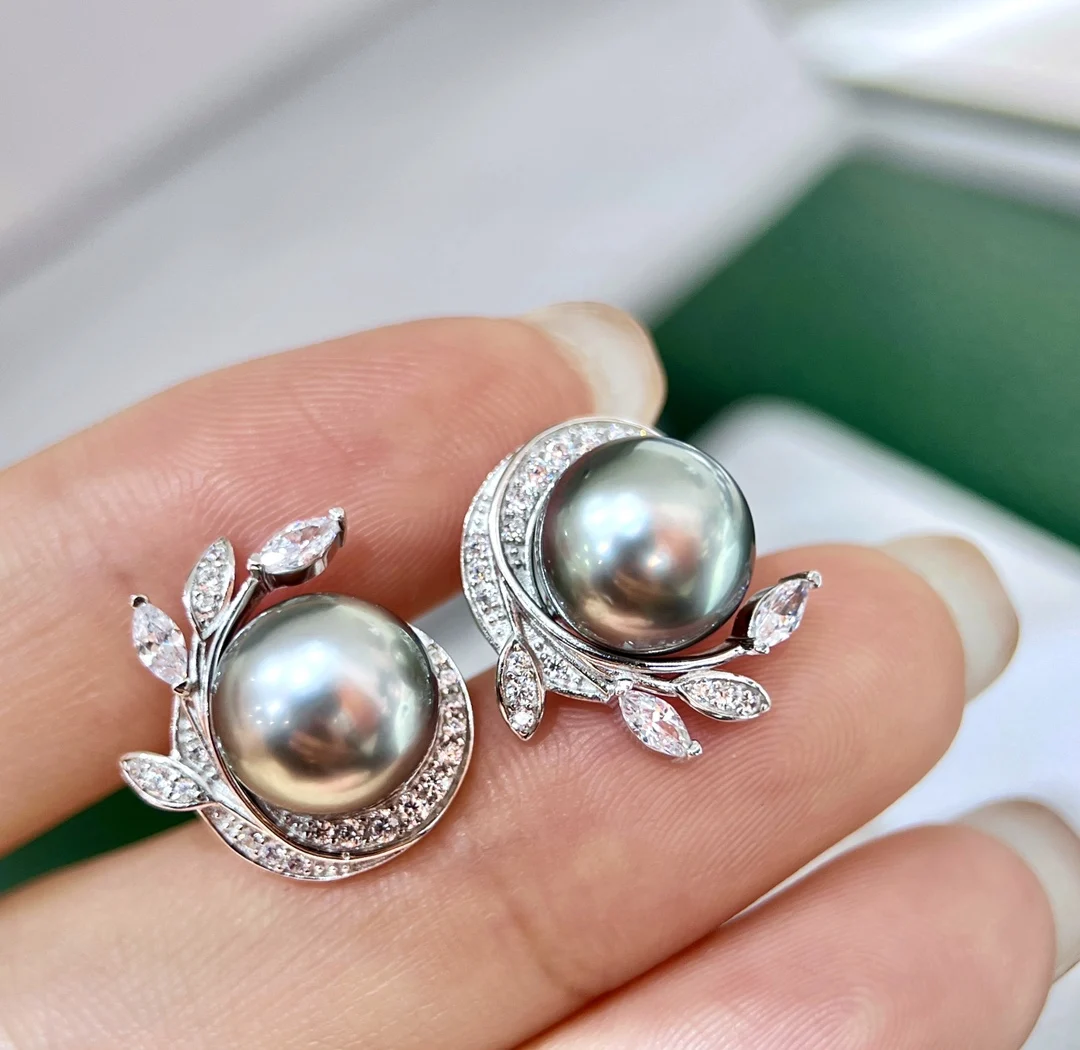 XX Pearl Earrings Fine Jewelry 925 Sterling Silver 9-10mm Nature Sea Water Tahiti Pearls Stud Earrings for Women Fine Presents