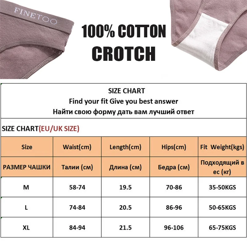 FINETOO 5PCS Women\'s Cotton Briefs Sexy High Elastic Waist Panties Soft Female Underpants Solid Color Large Size Underwear M-2XL