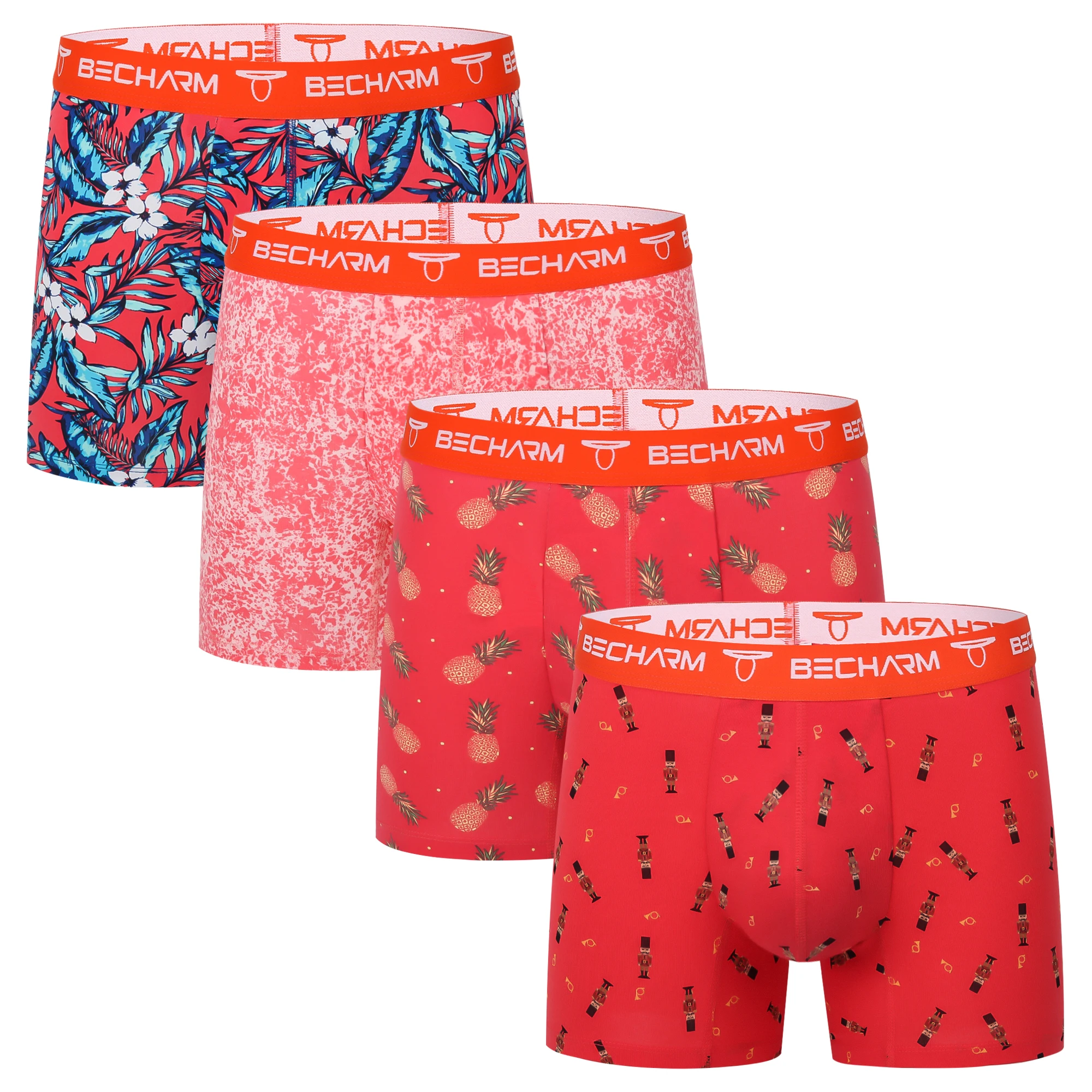 

Mens No Fly Underwear Becharm 4 Pack Short Leg Boxer Briefs Men Cotton Elastane Soft Breathable Trunks