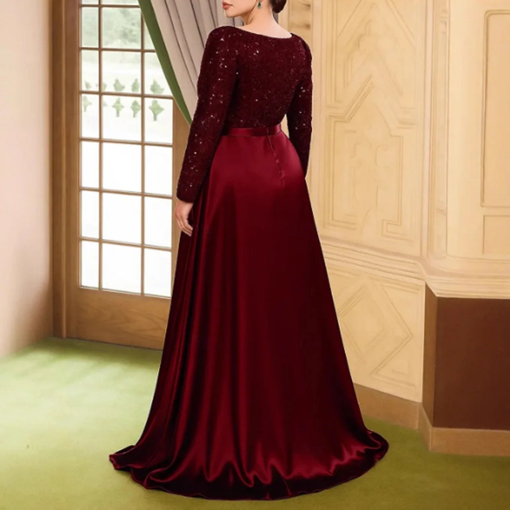 2025 Damesbanket Lange mouwen Elegante Dame Gastheer Jaar-Einde Feestgastheer met Presence Queen Paillette Avondjurk