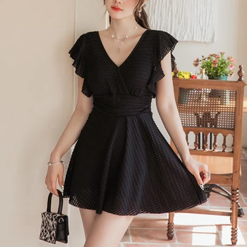 בגד ים לקיץ לנשים חדש בצבע אחיד מסוגנן, מחמיא ומחטף את הבטן, חצאית אחת, בגד ים לנשים