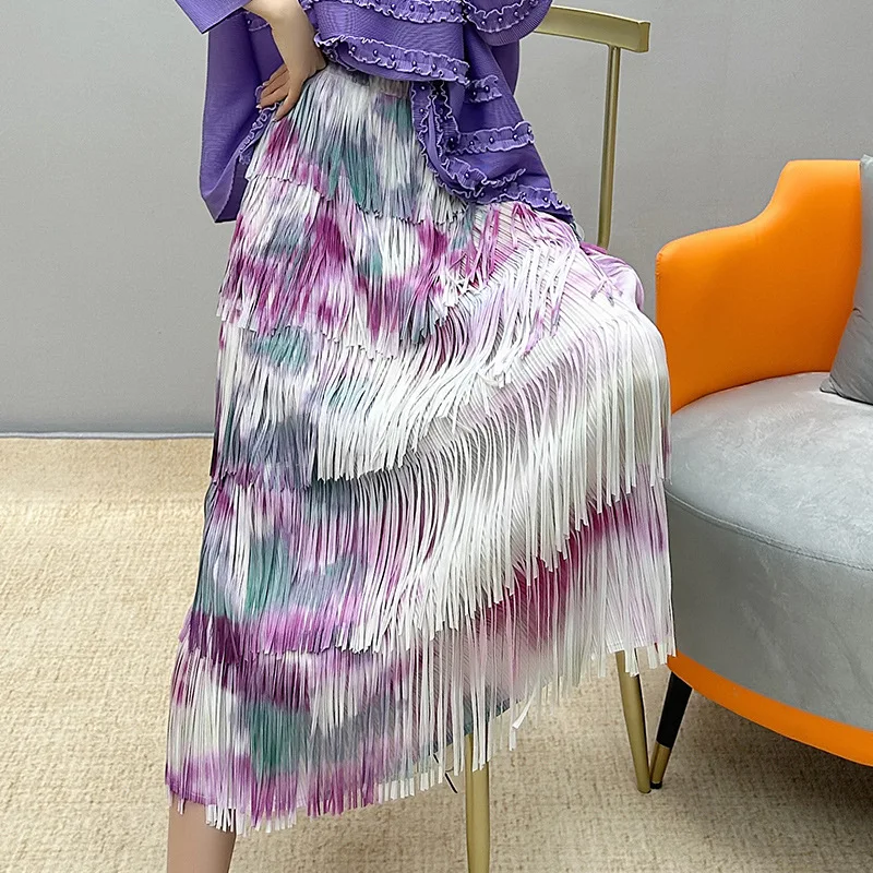 

Miyake Pleated Skirt Women 2024 Spring New Fashion Niche Women's Mid-Length Versatile Style Age-Reducing Tassel High Waist Skirt