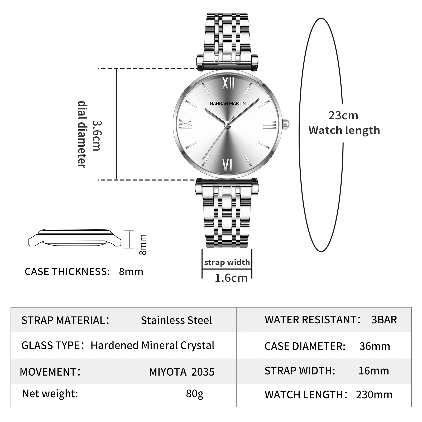 Luxury Rose Gold Stainless Steel Quartz Watch