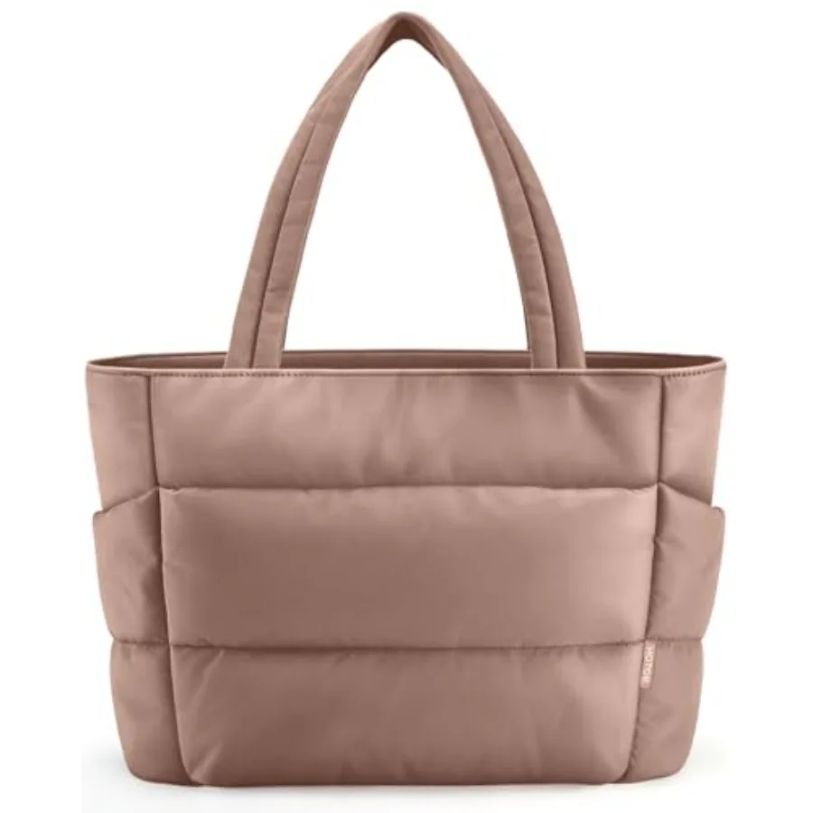 

HOTOR Puffer Tote Bag for Women Nurses - Multi-Pocket Lightweight Bag for Work - Quilted Handbag for Travel and Gym