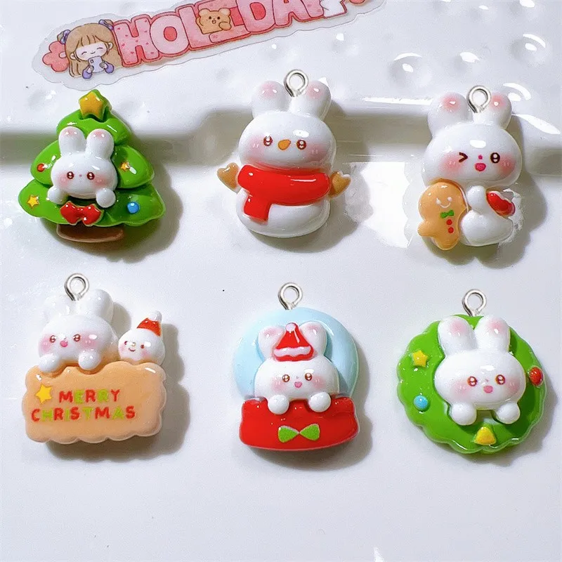 10 Stück kawaii Weihnachten Kaninchen Harz Charms niedlichen Schlüssel bund Telefon Tasche Anhänger Material DIY Ohrringe Halskette Schmuck Dekor Ergebnisse