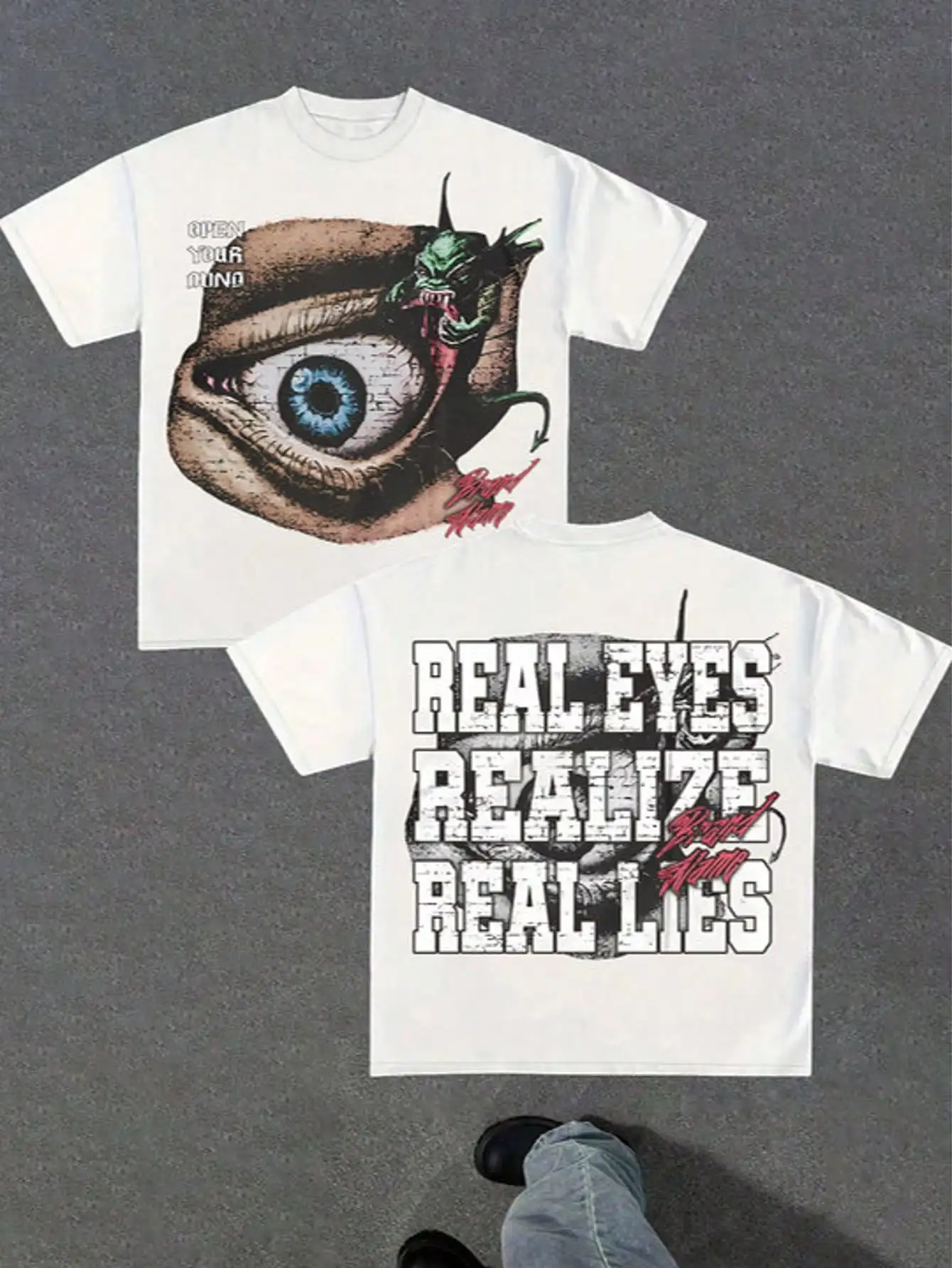 Real Eyes Realize Real Lies Print Men Women Round Neck Short-Sleeved Cotton Casual T-Shirt Loose Style Versatile Holiday Travel