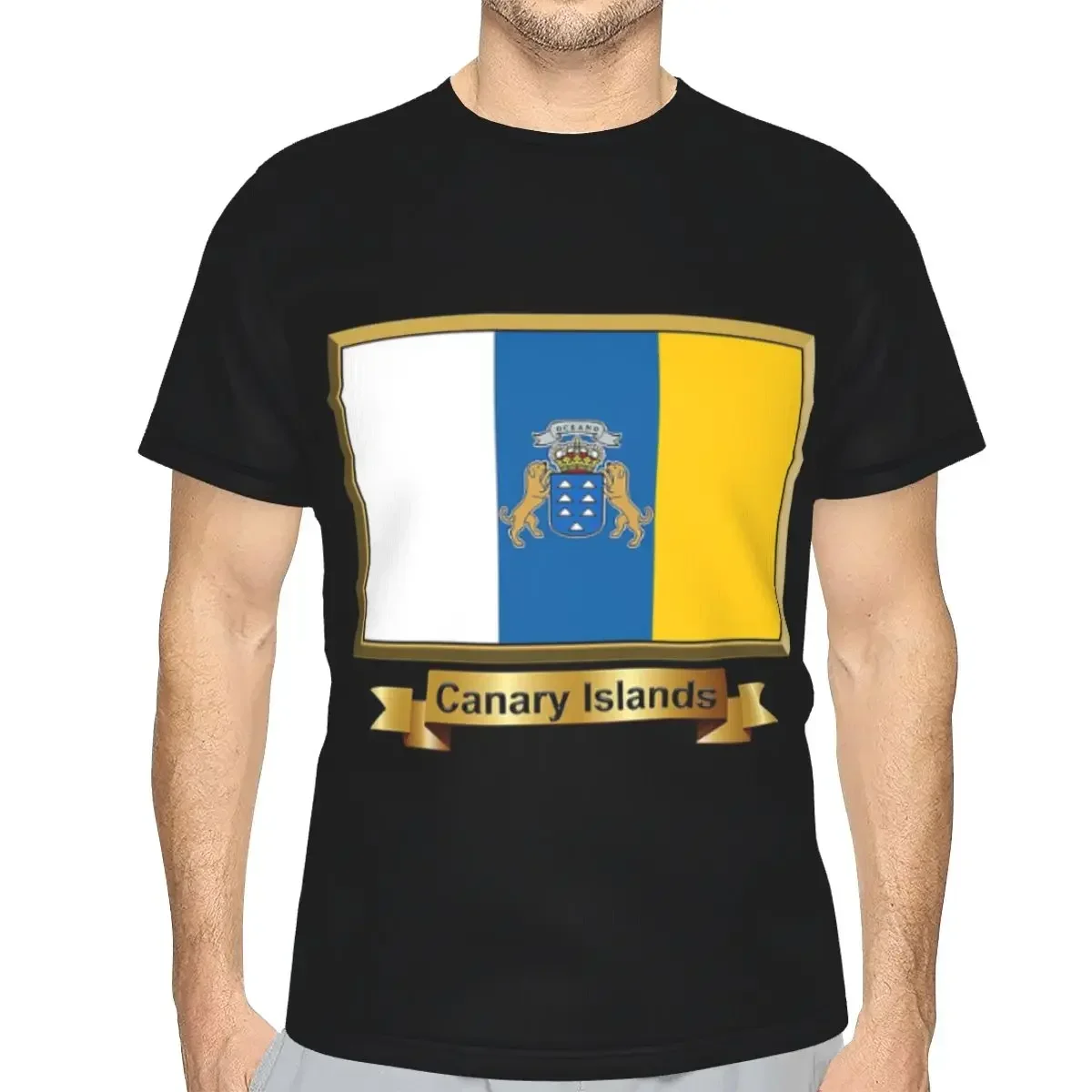 Camiseta de poliéster con la bandera de España, Oceano, Islas Canarias, camisetas divertidas para hombre, cuello redondo, manga corta