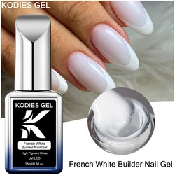 KODIES GEL French White Builder Nail Gel Polish In A Bottle 15ML Semi Permanent UV High Pigment Construction Gel for Extension