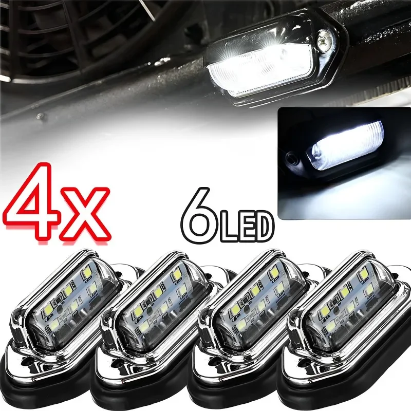 

4Pcs Car License Plate Lights 6 LED Universal Car Truck Bus Motorcycle Truck Lamp White Bulbs Products License Plate Lightst 12V