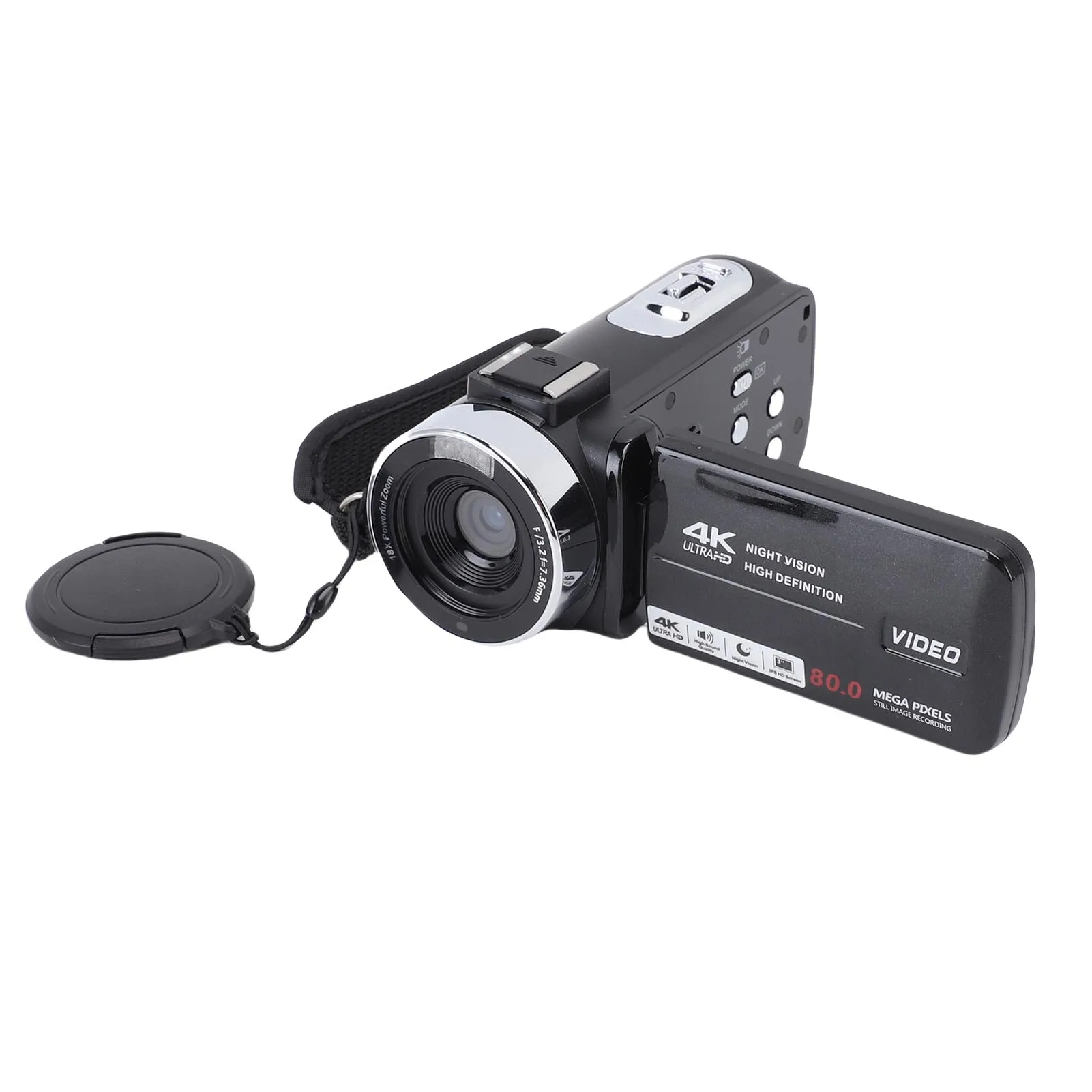 4K Video Camera Camcorder 80MP HD 3 Inch 270 Degree Rotation Screen 18X Zoom Digital Video Recorder with LED Flash for Travel
