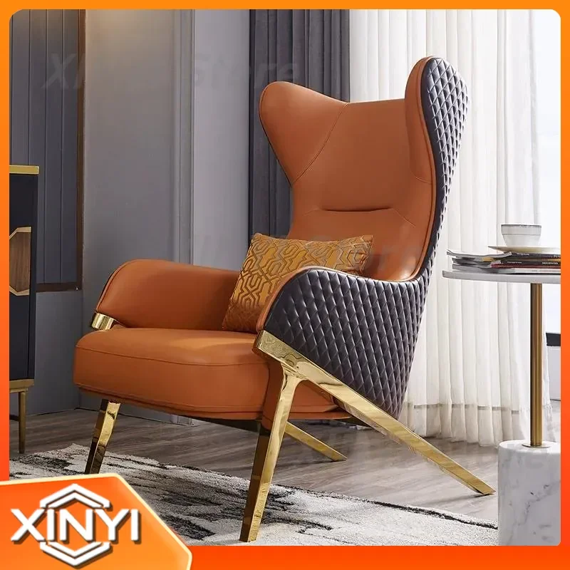 Light Luxury Leather Single Sofa Chair for Nordic Modern Simple Designer High Backrest Living Room Casual Tiger Chair
