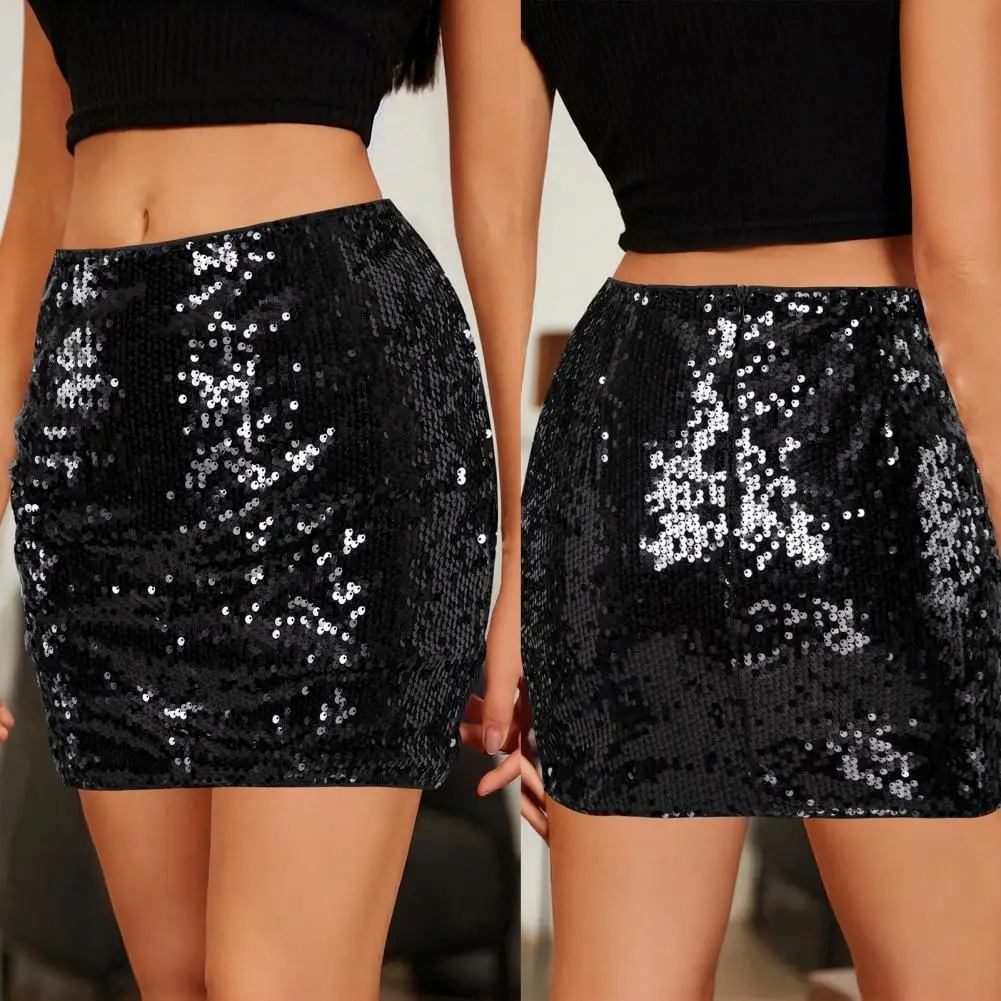 Women Mini Skirt High Waist Ultra-Short Hip-Hugging Design Short Skirt Sparkling Sequin Party Club Skirt