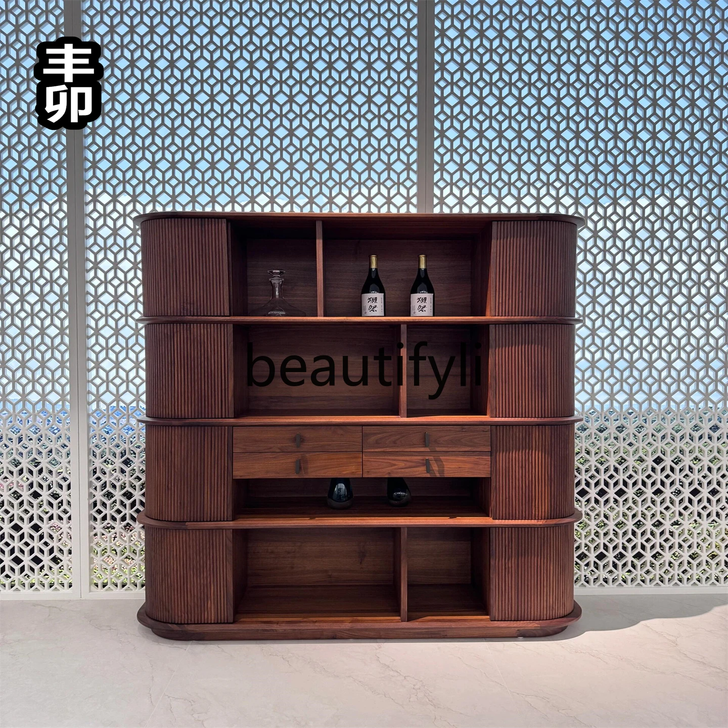 

North American Black Walnut Wine Cabinet New Chinese Style Modern Light Luxury Minimalist Solid Wood Sideboard