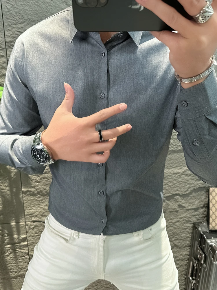 

Men's Slim Fit Long Sve irt Anti-Wrinkle No Ironing Spring Autumn New Sle Korean Trend Busin Casual irt