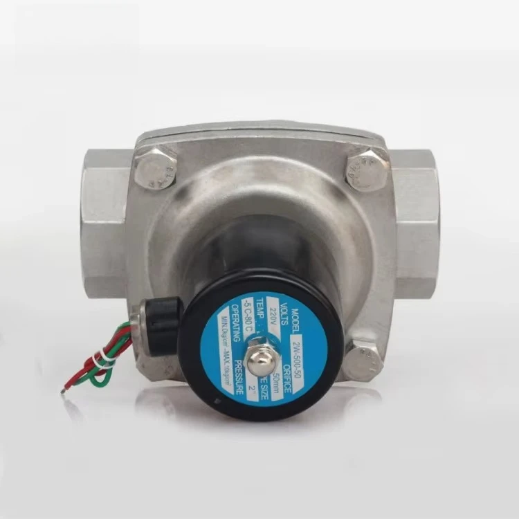 DN50 2 بوصة 2 واط-500-50 عادة مغلقة الفولاذ المقاوم للصدأ ارتفاع ضغط المحرك الكهربائي الصغير المباشر الملف اللولبي صمام