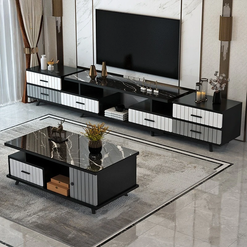 

Tempered glass telescopic small apartment household living room TV cabinet