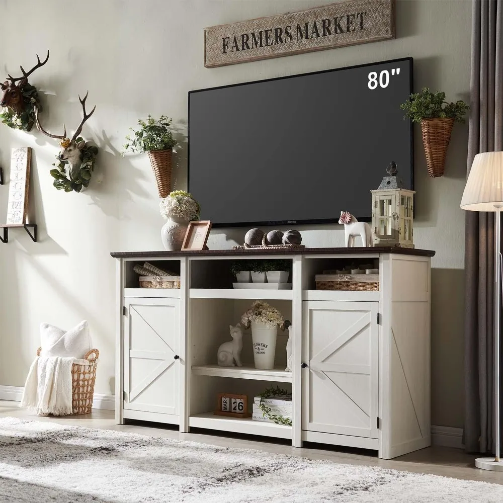 

Farmhouse TV Stand for TVs Up to 80 inches,w/Barn Door, Large Wood Rustic TV, 39" Tall Highboy Entertainment Center