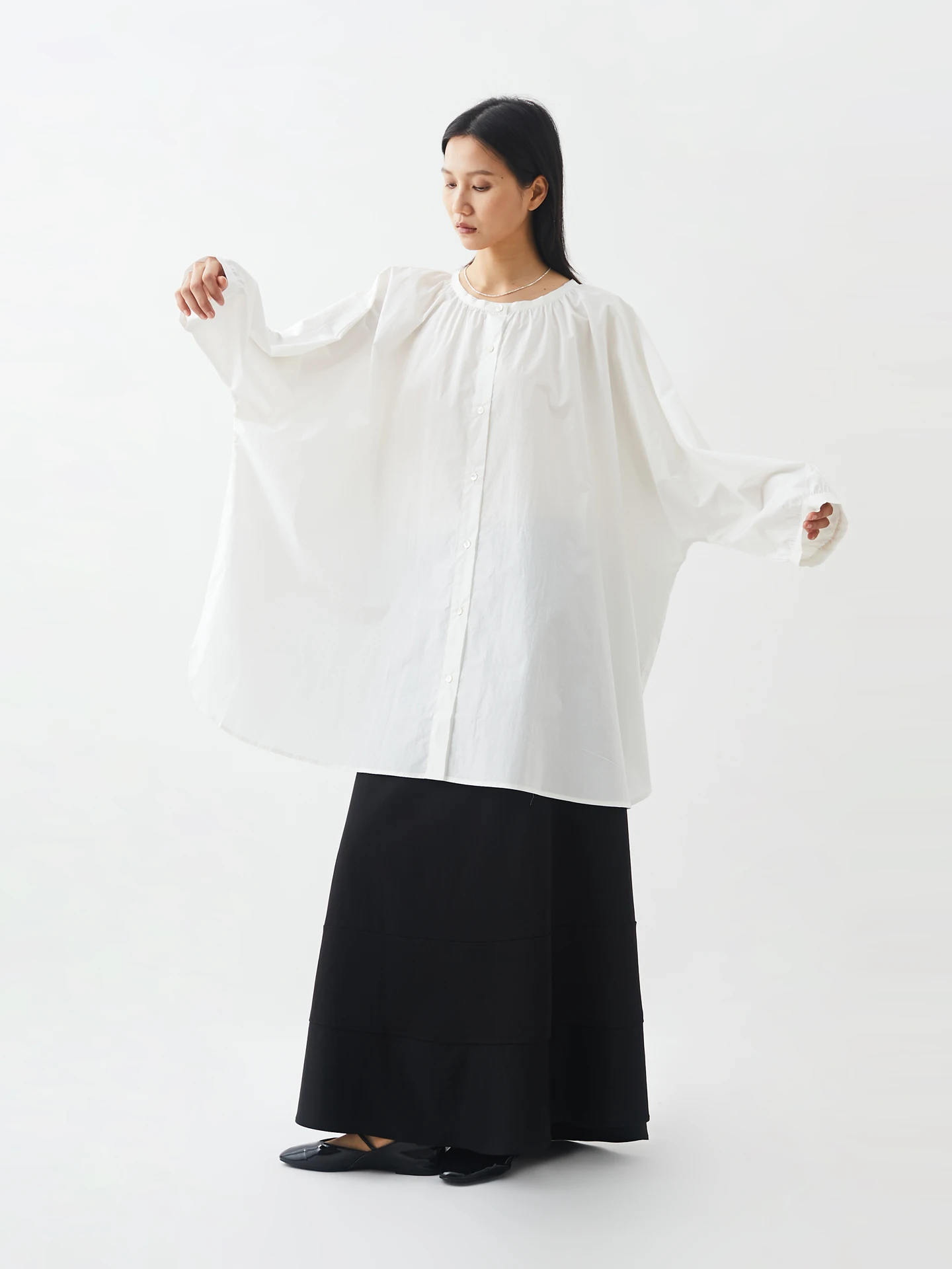 

Relaxed Aosphere Oversize Cotton irt Women's Mid-Length Pure Color Spring Faion Casual Sle Button-Down Top