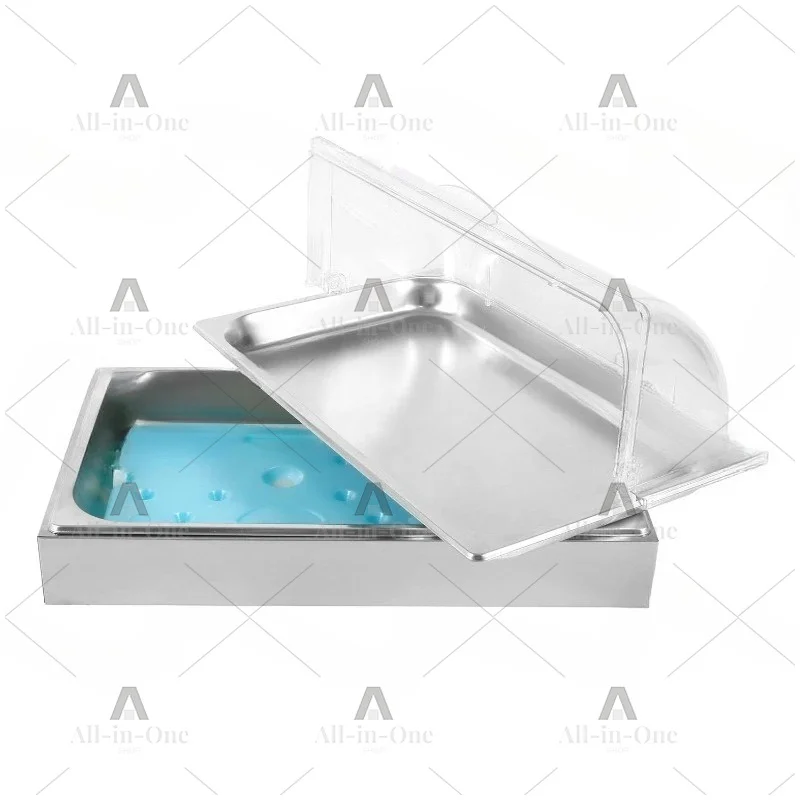 Stainless Steel Chilled Display Stand Ice Tray Transparent Fresh-keeping Cover Flip Display Dust Cover Buffet
