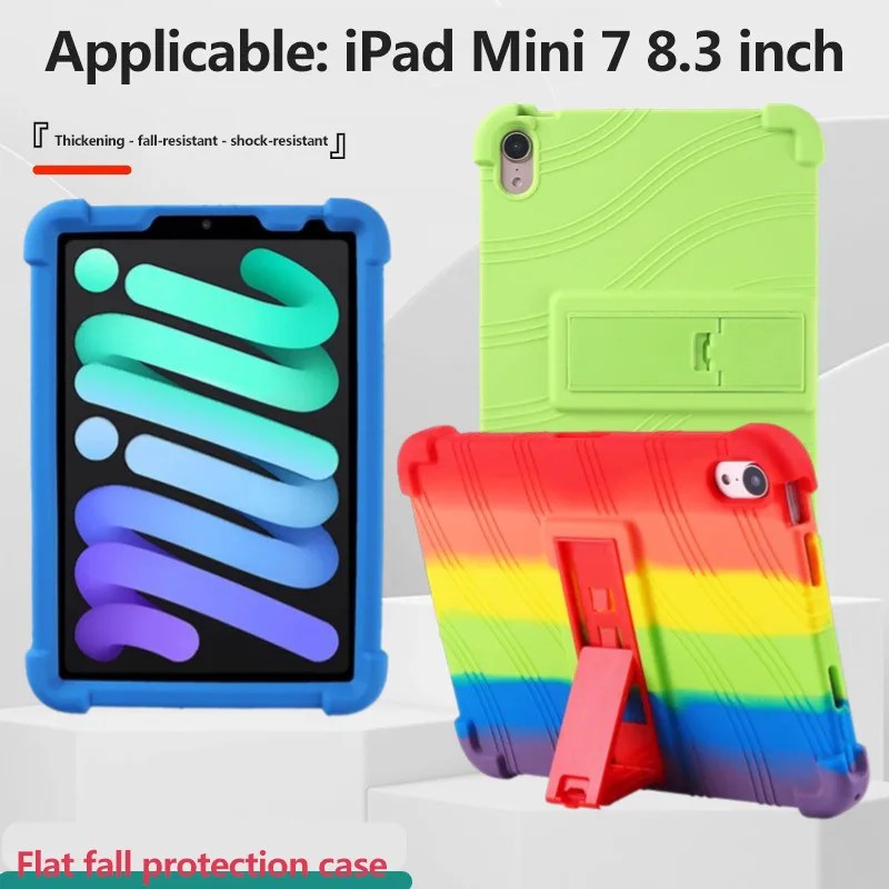 New Tablet Case For iPad Mini 2024 Mini 7 Mini6 2024 Mini 5 4 3 2 1 Soft Silicone Cover With Rear Kickstand