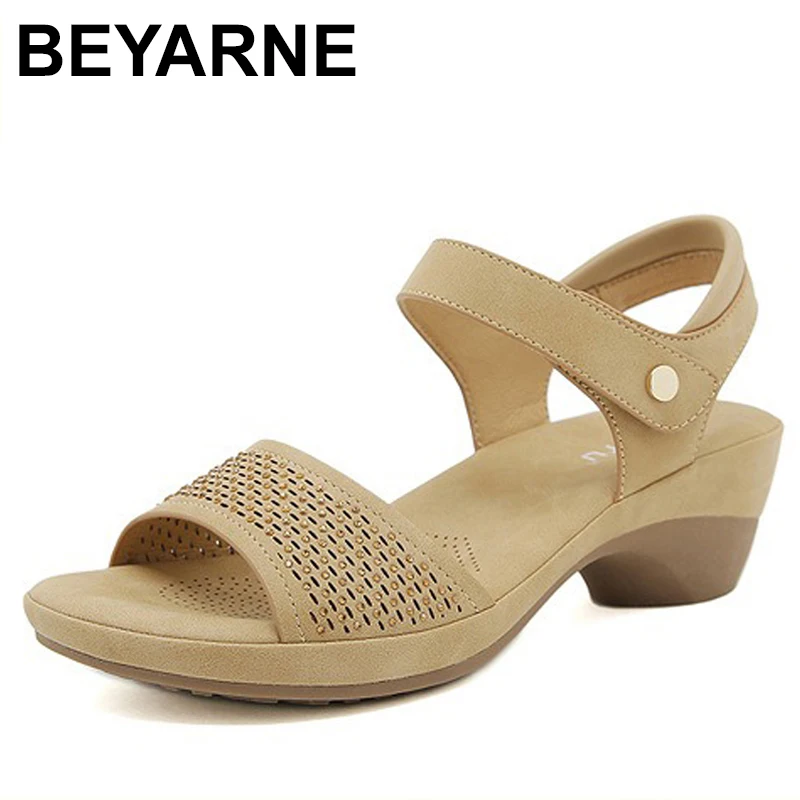 

Spring And Summer Casual Rhinestone Sandals For Women's Non-Slip Beach Wedge Sandals Comfortable Middle-Aged Mother Shoes