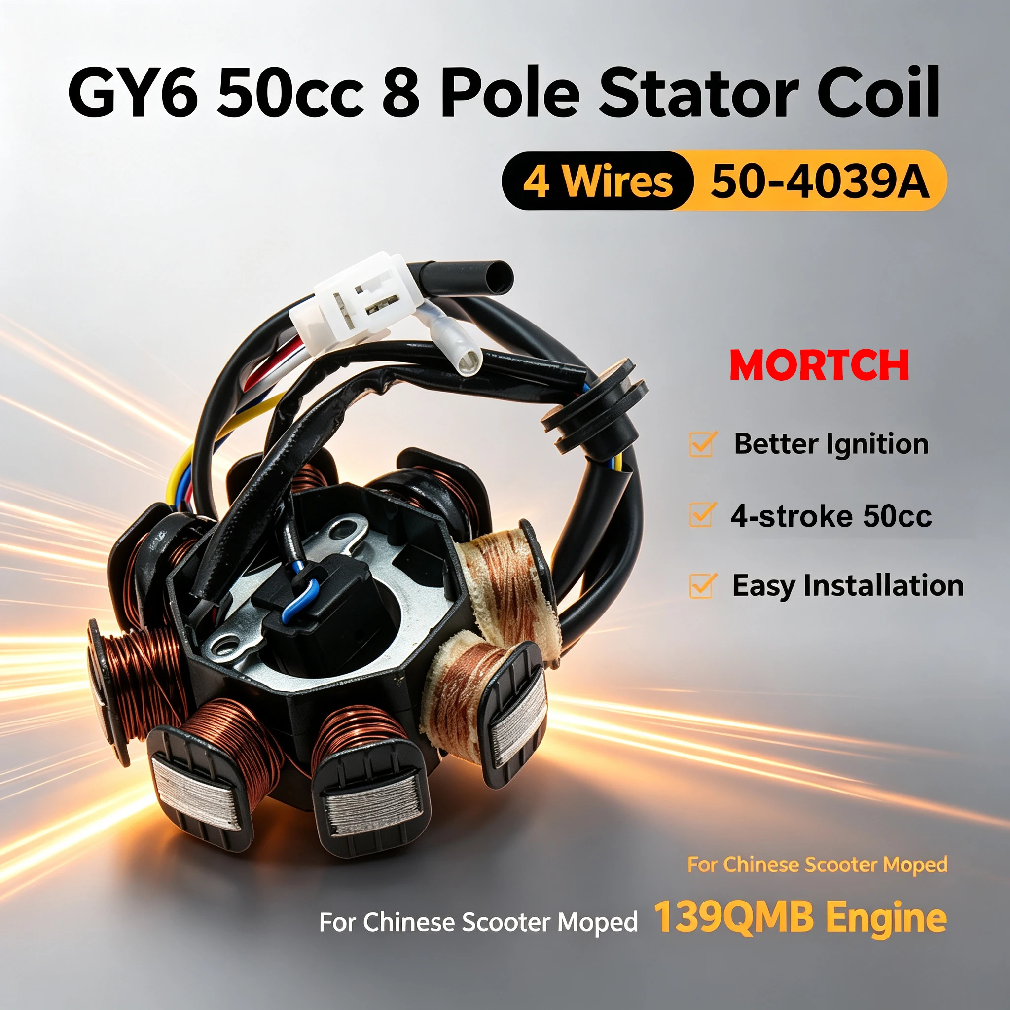 GY6 50cc 8-poliger Stator 4-adrig 50‑4039A für chinesische Roller und Mopeds mit 139QMB GY6 50cc Motor Magneto-Statorspule – Detail 2