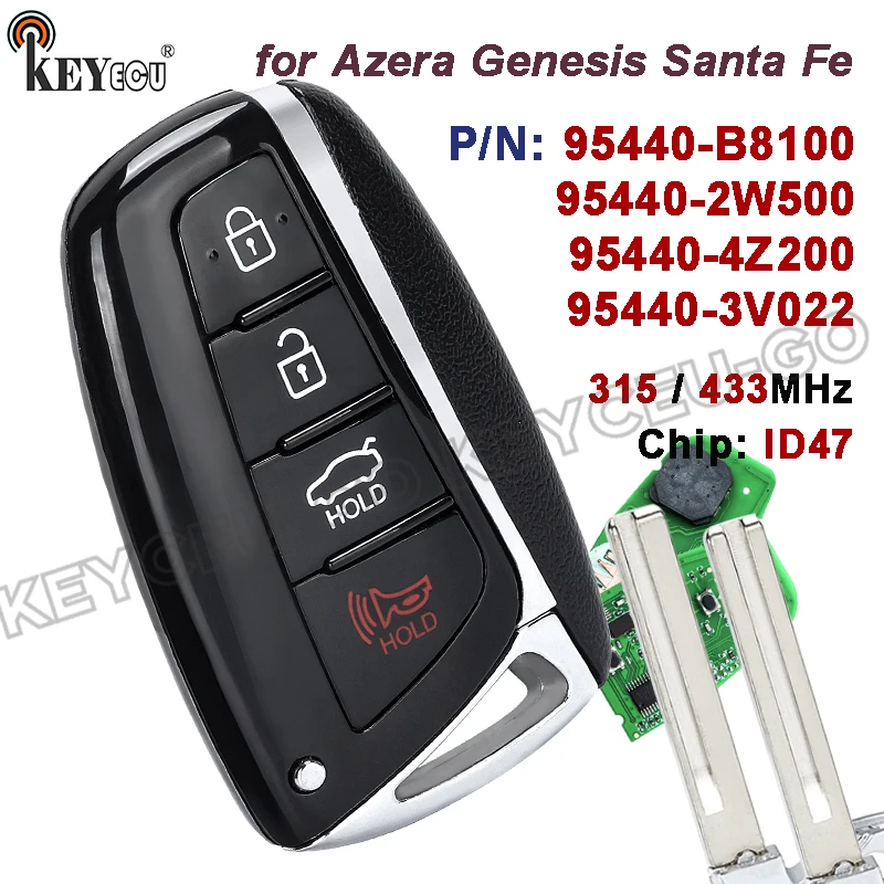 

Умный дистанционный ключ-брелок KEYECU 315 МГц 433 МГц с чипом ID46 (95440-B8100, 95440-2W500, 95440-4Z200, 95440-3V022) для Hyundai Santa Fe Azera
