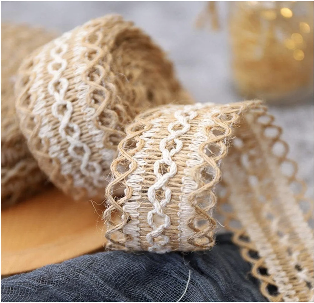 Christmas Burlap Lace Trim Natural Burlap Lace Ribbons for Crafts, Burlap Lace Ribbon for Wedding Decoration