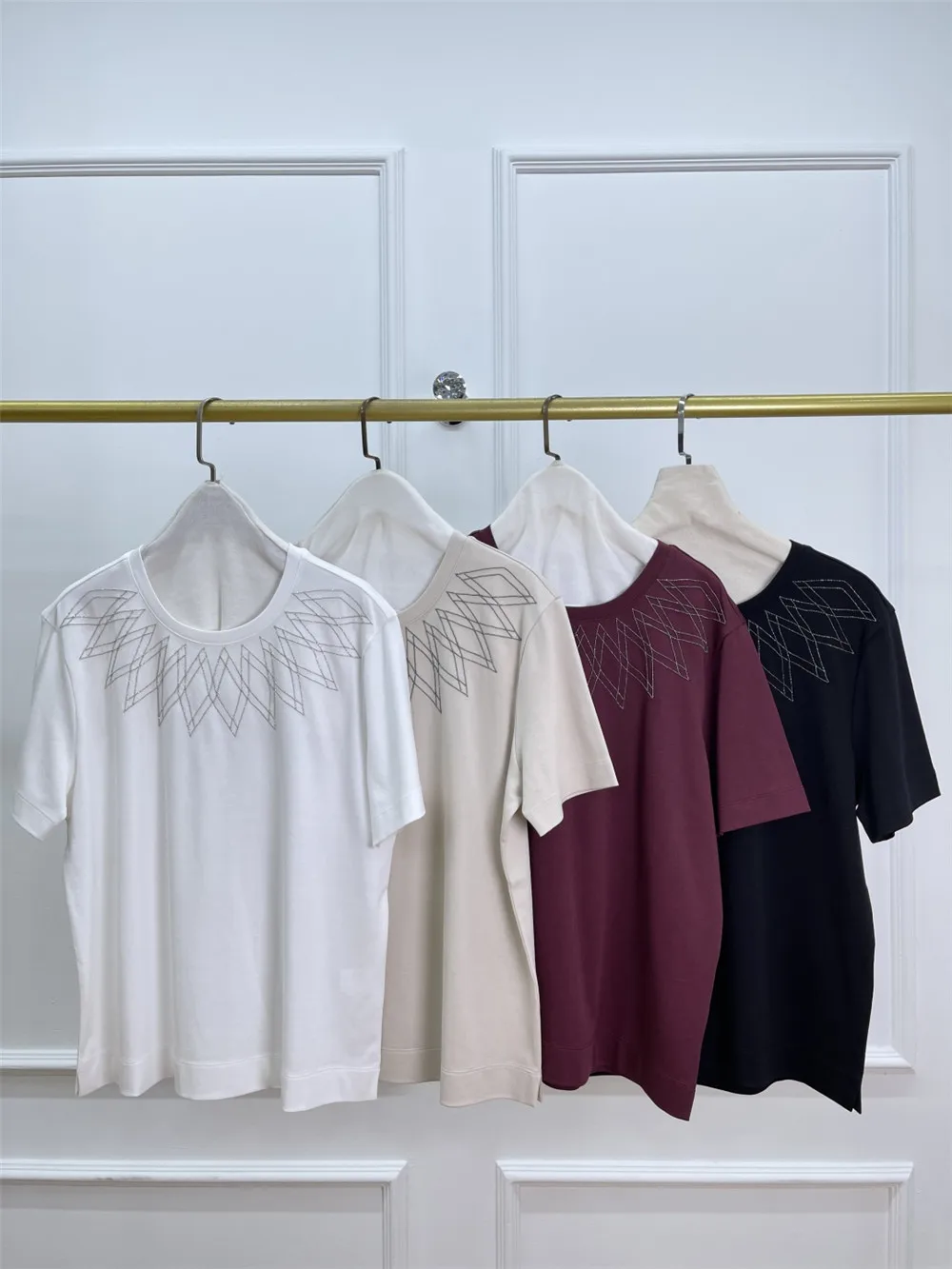 

Versatile2025 Summer Beaded Chain 100% Cotton T-shirt Round Neck Short-Sleeved VersatileTop