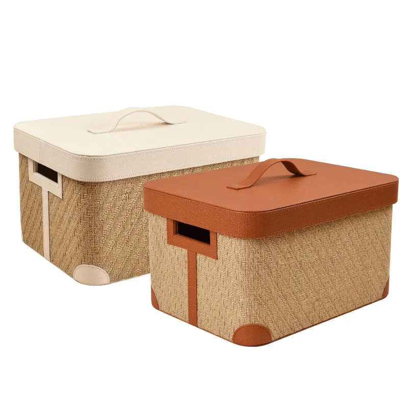 

Household hand-woven leather high-end multi-purpose storage box, high-grade dirty clothes basket sundries storage box,