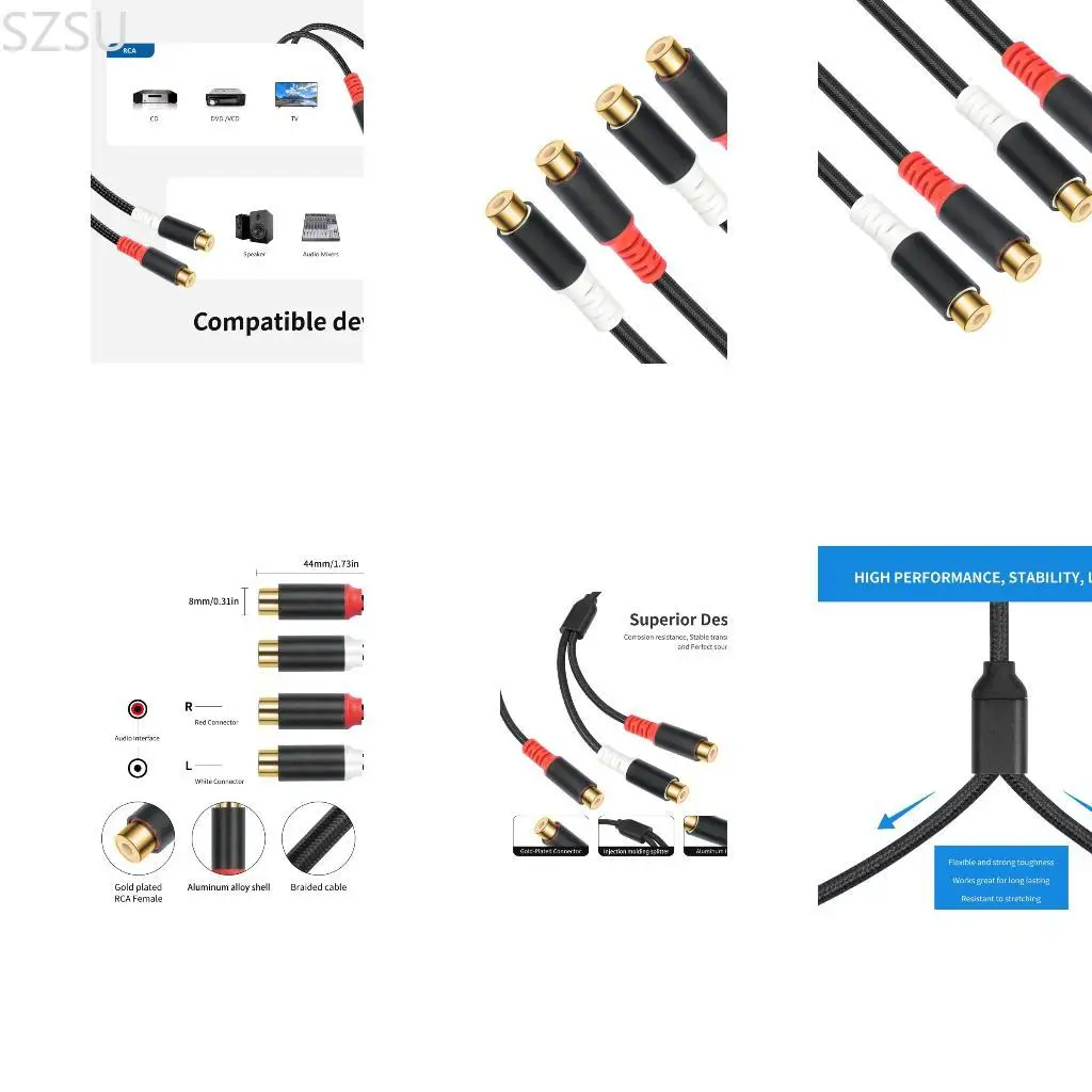 SZSU 80CM 2RCA FEMAL FEMAL -ADAPTER -Kabel mit Oxygenfreier Coppers -Leiter
