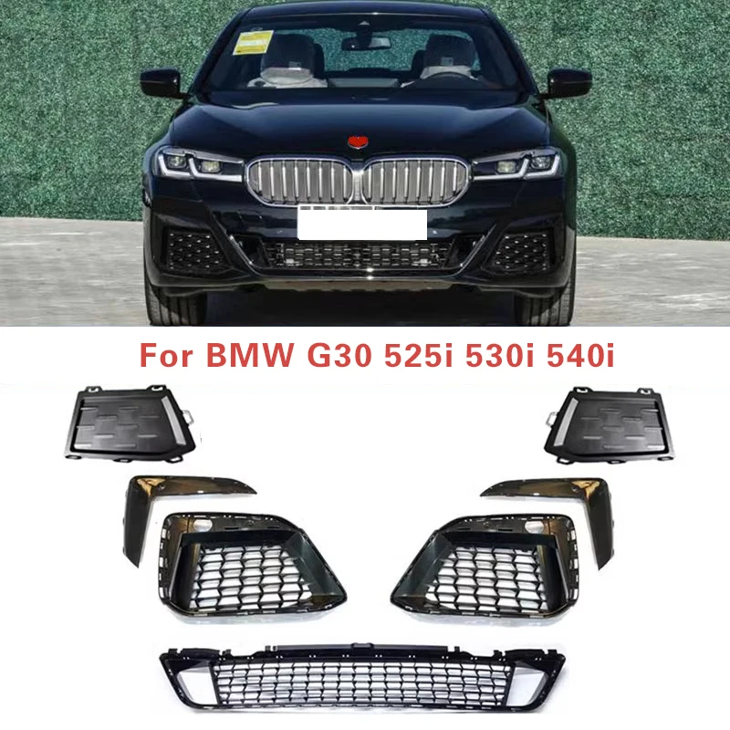 

Car Front Lower Bumper grille grill Fog Light Cover Frame for BMW G30 525i 530i 540i Black Trim