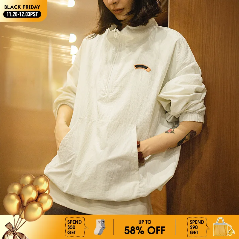 

Maden Women's Vintage Half-Zip Stand Collar Pullover Jacket Cityboy Outdoor Hoodie Casual Sweatshirt Sporty Urban Streetwear