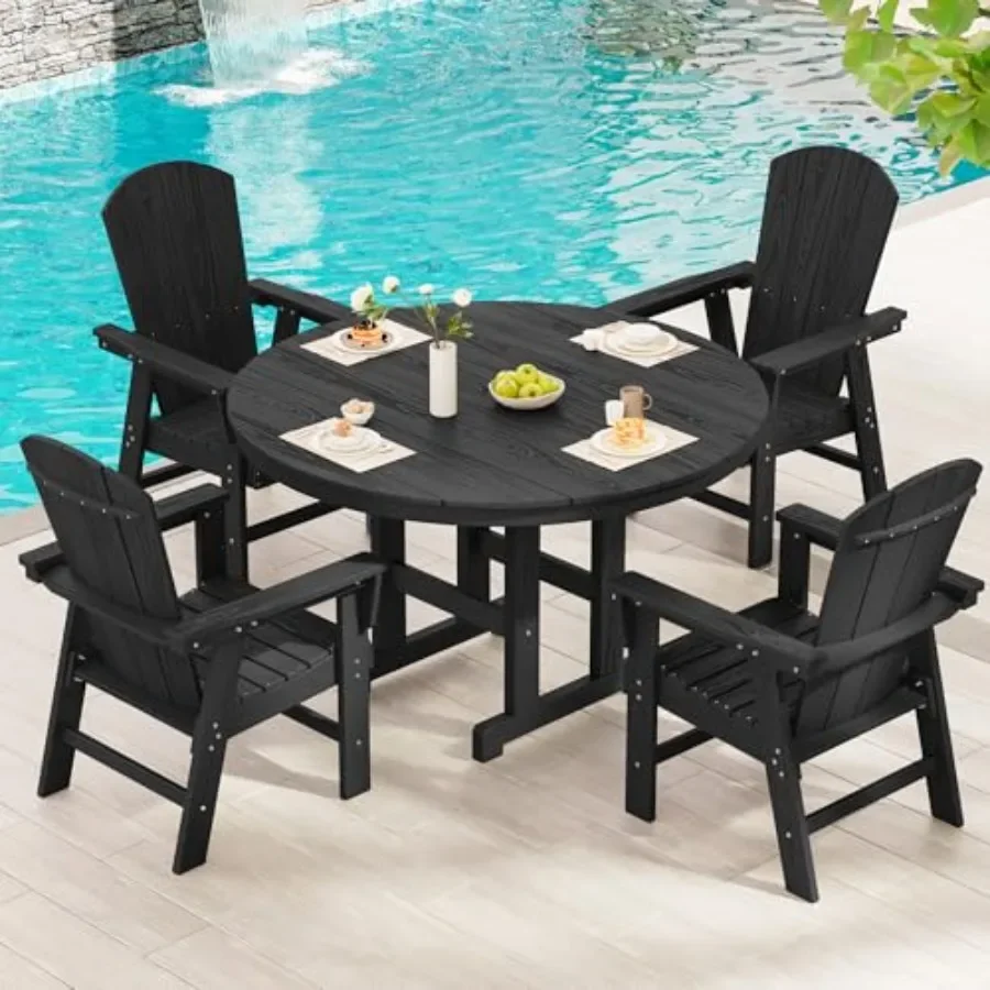 Outdoor Adirondack Dining Chair Set of 2, All Weather HDPE, Gray, UV-Resistant and Eco-Friendly