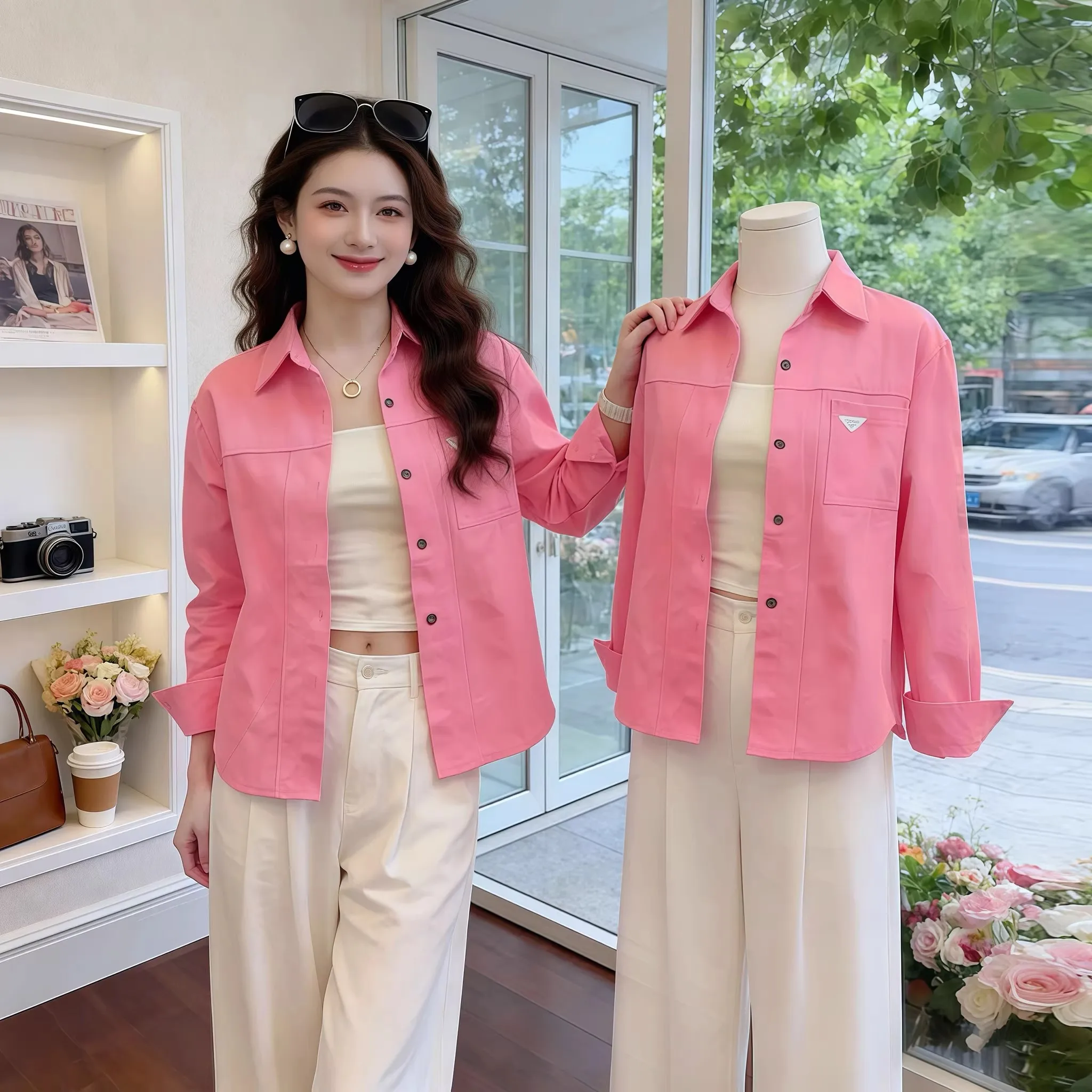 

Loose Fit Pure Cotton Long Sleeve Neck Shirt Women's Casual Classic Style Spring New Arrival Anti-Wrinkle Age-Defying Top