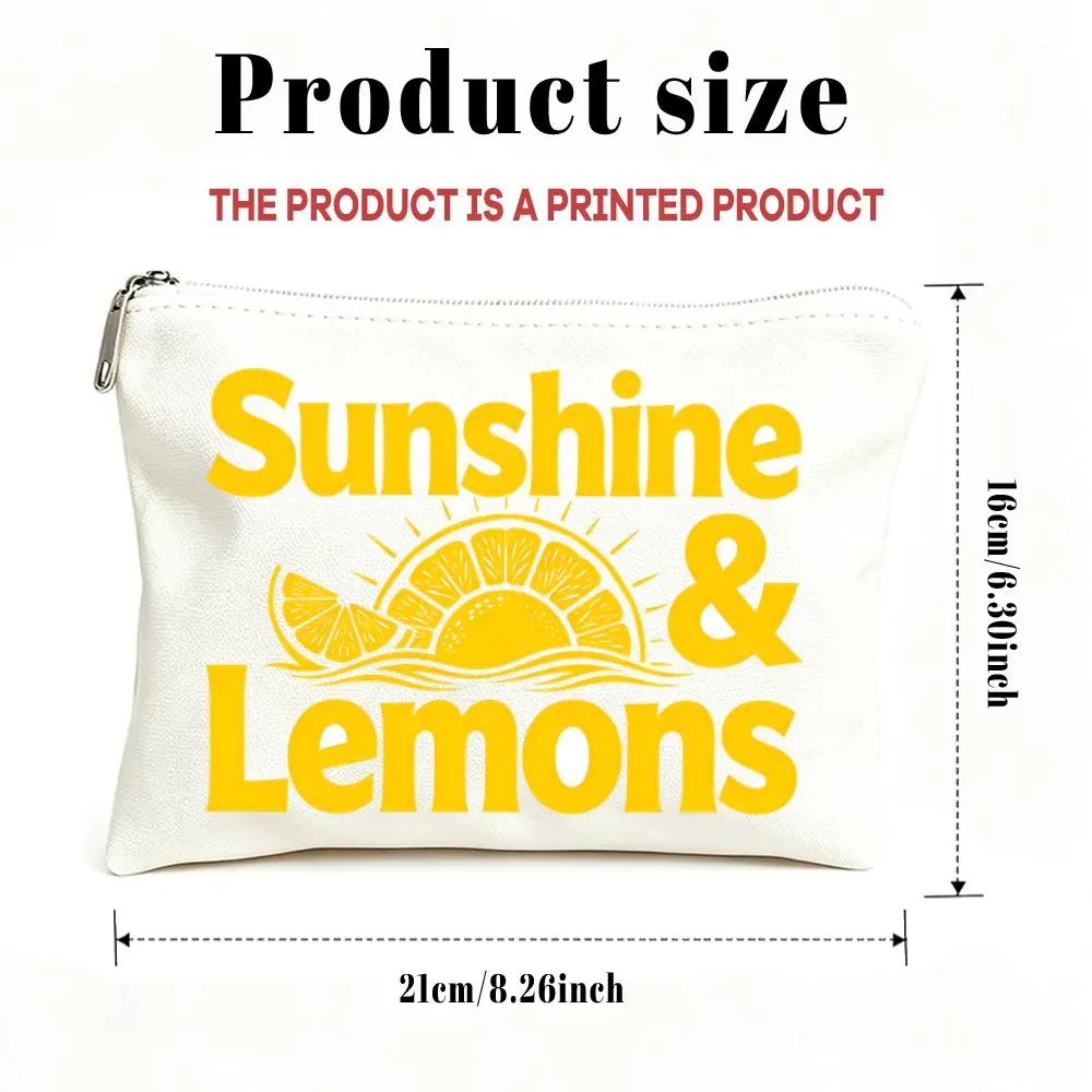 Women Sunshine Lemons Print Makeup Bag Zipper Closure Cosmetic Toiletry Pouch Compact Travel Mom Daughters Birthdays Gift