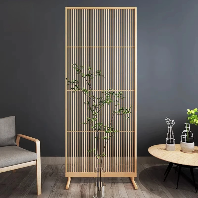 Group-free screen Japanese-style bamboo partition Nordic simple solid wood grille Modern movable entrance floor screen